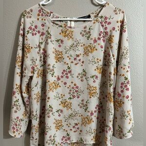 Papermoon Floral Long Sleeve Top - Pink and Orange on Cream
